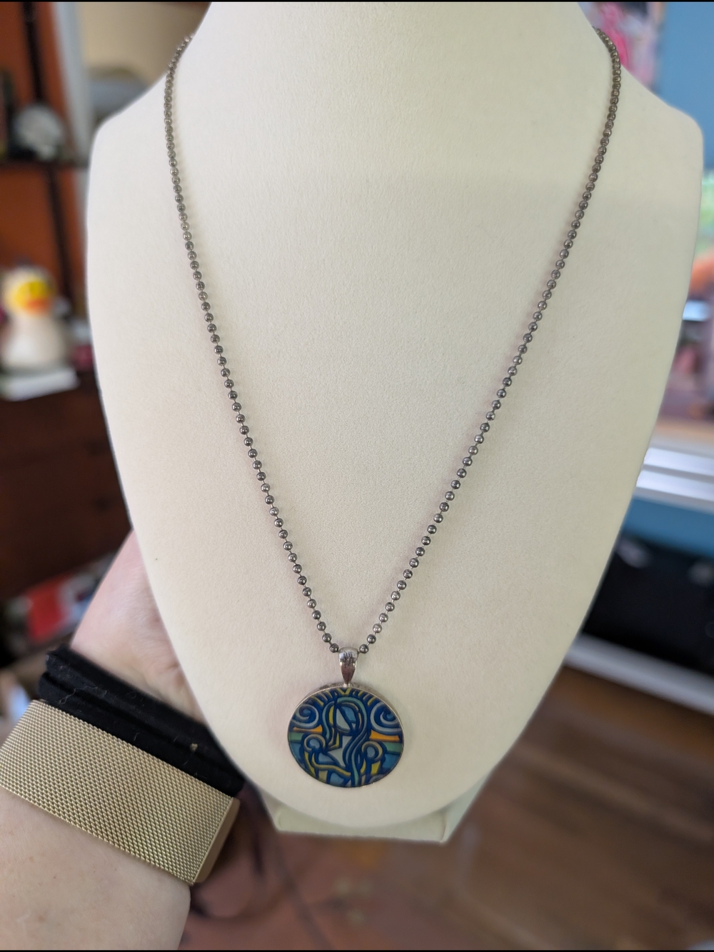 Blue Swirl Round Pendant Necklace - Unbranded